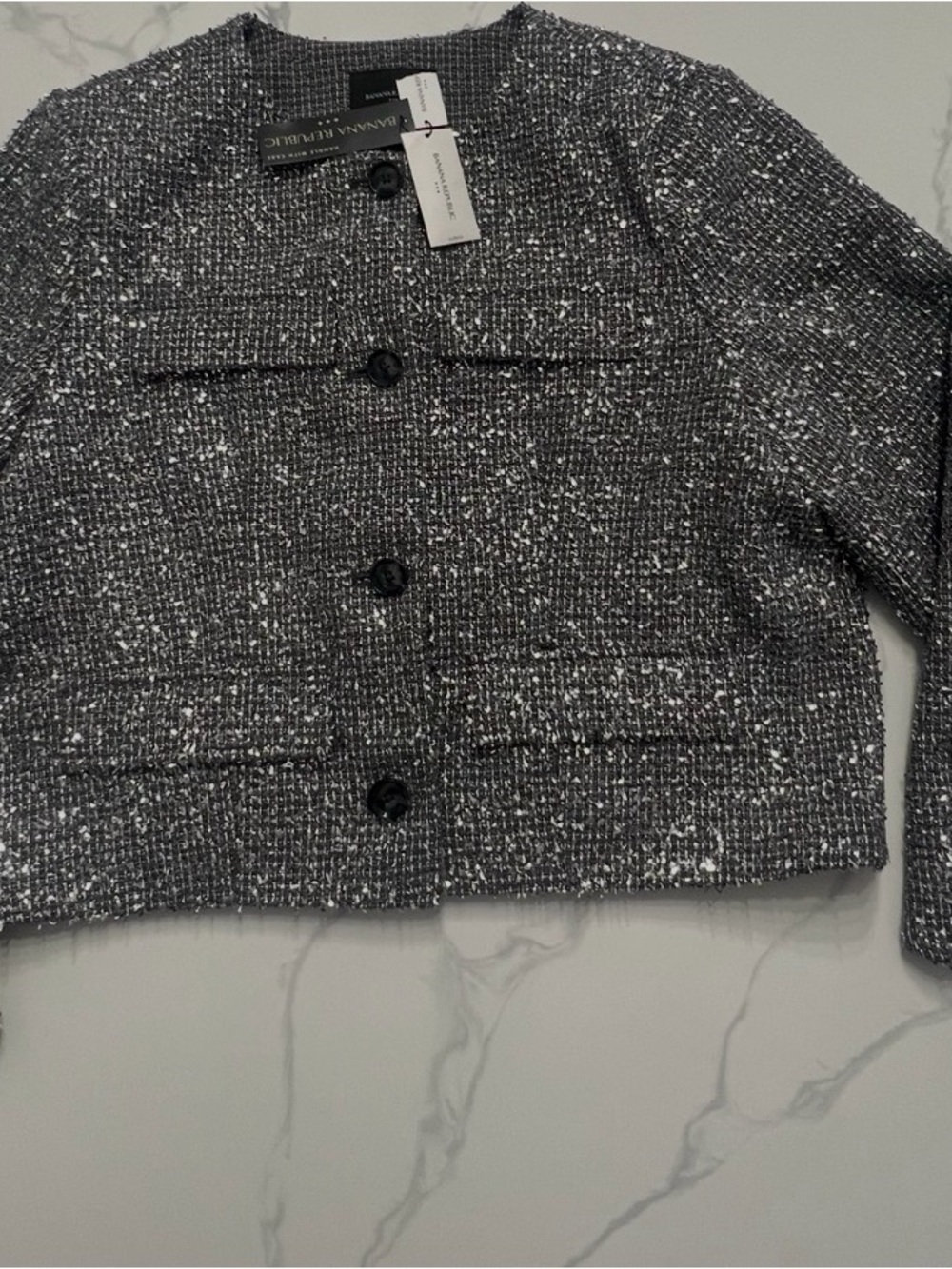 Banana Republic Metallic Gray Tweed Cropped Blazer